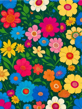 Renkli Çayır, soyut Vektör Arkaplanı, parlak ve canlı renklerle dolu bir dizi resimli çayır içeren canlı ve büyüleyici bir tasarım.. 