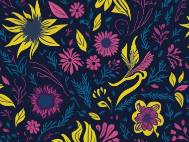 Vektör grafikleri kullanılarak yaratılmış soyut çiçek desenlerinin büyüleyici bir görüntüsü. Sanat eserleri, doğanın güzelliği ve karmaşık çiçek unsurları ile soyutlamanın ifade özgürlüğünü birleştirir..