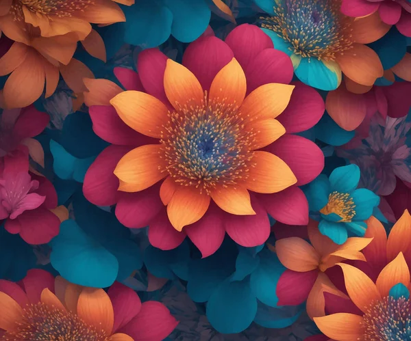 Vektorillustrationen Mit Blumen Geometrischen Formen Und Wilden Blüten Blumen Vektor — Stockvektor