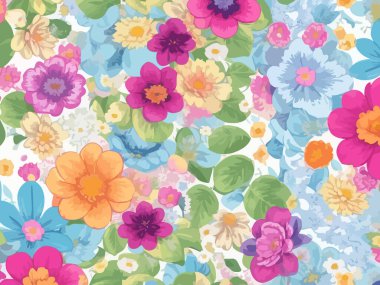 Vektör grafikleri kullanılarak oluşturulan soyut çiçek desenlerinin büyüleyici bir görüntüsü.