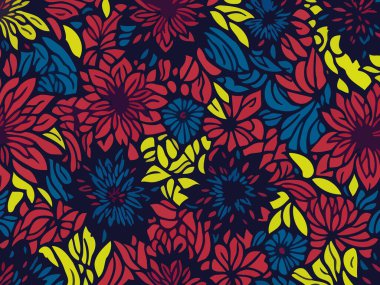 Vektör grafikleri kullanılarak oluşturulan soyut çiçek desenlerinin büyüleyici bir görüntüsü.