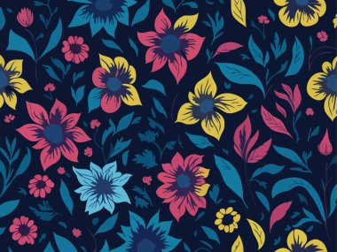 Vektör grafikleri kullanılarak oluşturulan soyut çiçek desenlerinin büyüleyici bir görüntüsü.