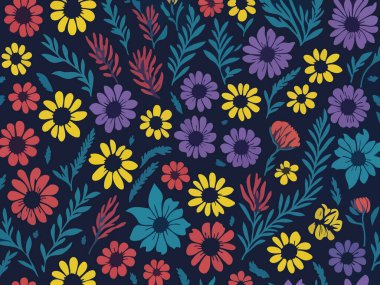 Vektör grafikleri kullanılarak oluşturulan soyut çiçek desenlerinin büyüleyici bir görüntüsü.