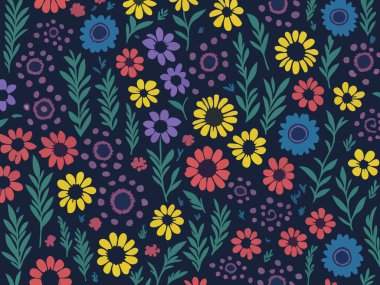 Vektör grafikleri kullanılarak oluşturulan soyut çiçek desenlerinin büyüleyici bir görüntüsü.