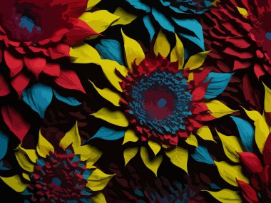 Vektör grafikleri kullanılarak oluşturulan soyut çiçek desenlerinin büyüleyici bir görüntüsü.