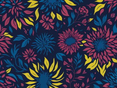 Vektör grafikleri kullanılarak oluşturulan soyut çiçek desenlerinin büyüleyici bir görüntüsü.