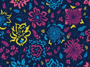 Vektör grafikleri kullanılarak oluşturulan soyut çiçek desenlerinin büyüleyici bir görüntüsü.