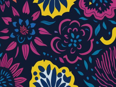 Vektör grafikleri kullanılarak oluşturulan soyut çiçek desenlerinin büyüleyici bir görüntüsü.