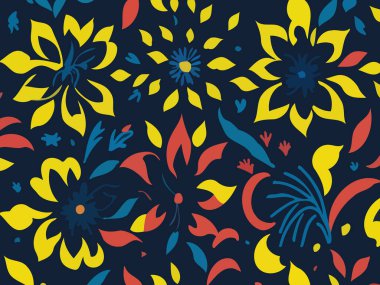 Vektör grafikleri kullanılarak oluşturulan soyut çiçek desenlerinin büyüleyici bir görüntüsü.