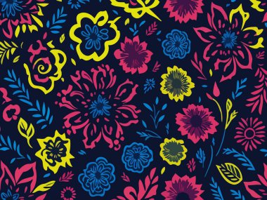 Vektör grafikleri kullanılarak oluşturulan soyut çiçek desenlerinin büyüleyici bir görüntüsü.