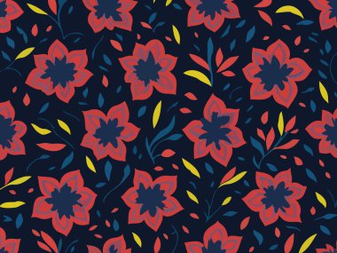 Vektör grafikleri kullanılarak oluşturulan soyut çiçek desenlerinin büyüleyici bir görüntüsü.