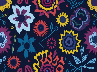Vektör grafikleri kullanılarak oluşturulan soyut çiçek desenlerinin büyüleyici bir görüntüsü.