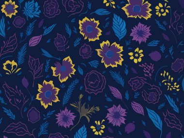 Vektör grafikleri kullanılarak oluşturulan soyut çiçek desenlerinin büyüleyici bir görüntüsü.