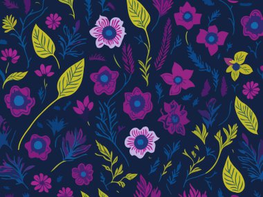 Vektör grafikleri kullanılarak oluşturulan soyut çiçek desenlerinin büyüleyici bir görüntüsü.