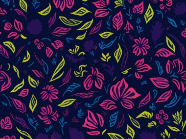 Vektör grafikleri kullanılarak oluşturulan soyut çiçek desenlerinin büyüleyici bir görüntüsü.