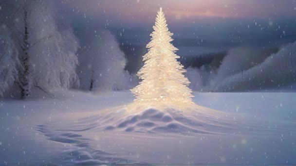 雪の白いクリスマスツリーと冬の風景 — ストック動画