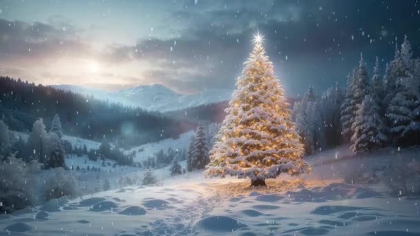 Paysage Hiver Chaud Avec Arbre Noël Décoré — Video
