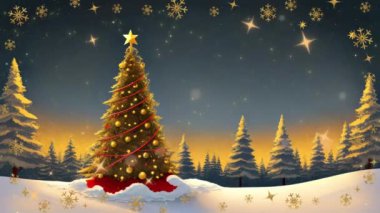 Güzel Kış Manzarası Kusursuz Döngüsüz 3D animasyon, 4K. Noel kutlaması ve yeni yıl.