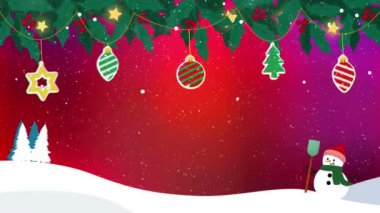 Arka planda Noel kutlaması nesneleri olan 3 boyutlu animasyon kardan adam