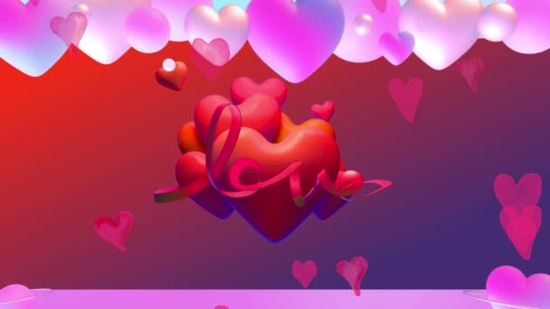 Happy Valentine Day Mit Herzen Auf Farbigem Hintergrund — Stockvideo