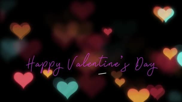 Happy Valentine Day Hearts Colored Lights Background — Stock Video