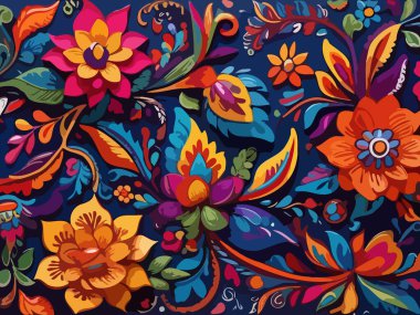 Siyah arka planda yaprakları ve çiçekleri olan kusursuz bir desen. Soyut çiçek desensiz desen tasarımı.