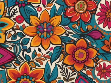 Siyah arka planda yaprakları ve çiçekleri olan kusursuz bir desen. Soyut çiçek desensiz desen tasarımı.