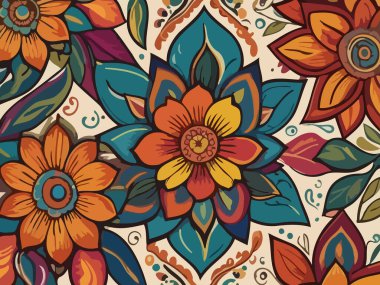 Siyah arka planda yaprakları ve çiçekleri olan kusursuz bir desen. Soyut çiçek desensiz desen tasarımı.