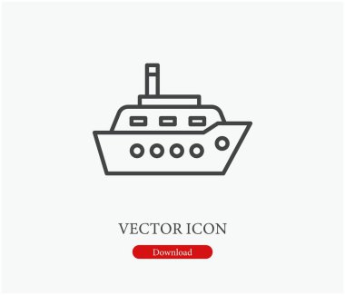 Gemi vektör simgesi. Çizgi Sanat Tasarım, Sunum, Web Sitesi veya Mobil Uygulamalar, Logo için Sembol. Gemi sembolü çizimi. Piksel vektör grafikleri - Vektör