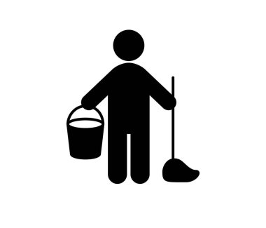Temizlikçi adam vektör simgesi. Düzenlenebilir felç. Satır Sanat Biçimi Tasarım, Sunum, Web Sitesi veya Uygulama Elementleri Sembolü. Piksel vektör grafikleri - Vektör