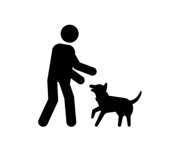 Man Playing Dog Vector Icon Editable Stroke Symbol Line Art — Stock Vector