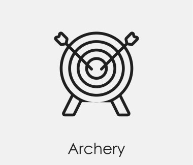 Okçuluk vektör simgesi. Çizgi Sanat Tasarım, Sunum, Web Sitesi veya Mobil Uygulamalar, Logo için Sembol. Resim sembolü çizimi. Piksel vektör grafikleri - Vektör