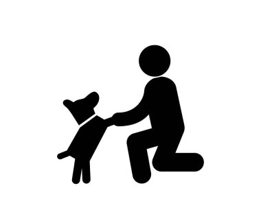 İnsan ve köpek vektör ikonu. Satır Sanat Biçimi Tasarım, Sunum, Web Sitesi veya Uygulama Elementleri Sembolü. Kral sembolü çizimi. Piksel vektör grafikleri. 