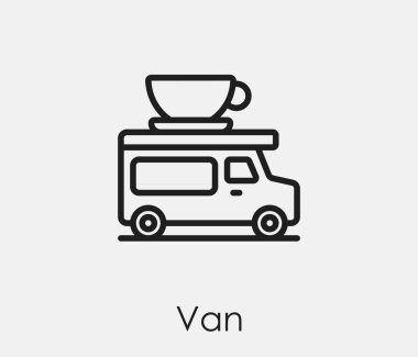 Van vektör simgesi. Çizgi Sanat Tasarım, Sunum, Web Sitesi veya Mobil Uygulamalar, Logo için Sembol. Resim sembolü çizimi. Piksel vektör grafikleri - Vektör