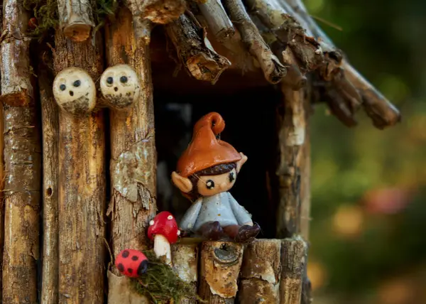 Küçük bir evi olan tahtadan yapılmış küçük bir ev..