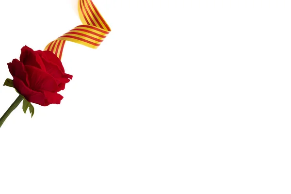 Bandiera Catalana Riccia Celebrazione Sant Jordi Sfondo Bianco Rosa Rosso — Foto Stock