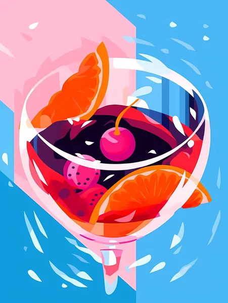 Illustration Vectorielle Cocktail Été Aux Cerises Sur Beau Fond — Image vectorielle