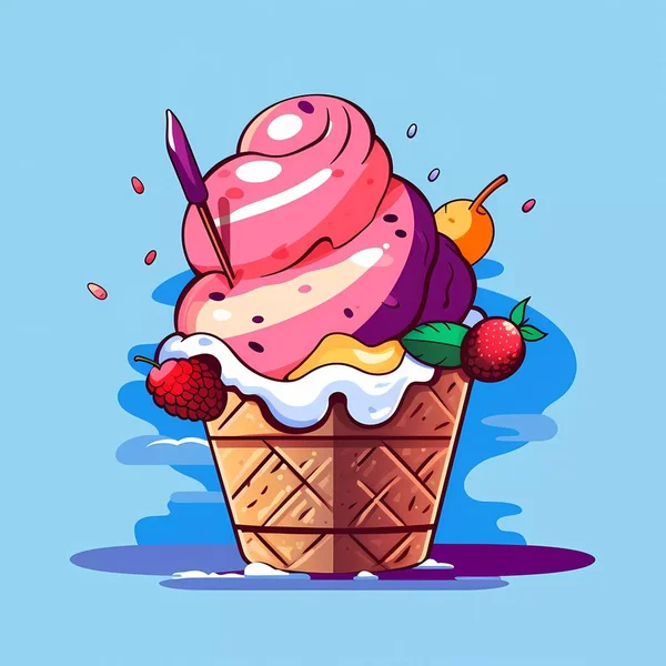 Crème Glacée Berry Dans Verre Gaufres Sur Fond Coloré — Image vectorielle