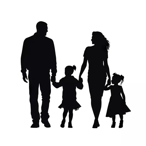 Dört Kişilik Bir Ailenin Siyah Silueti — Stok Vektör
