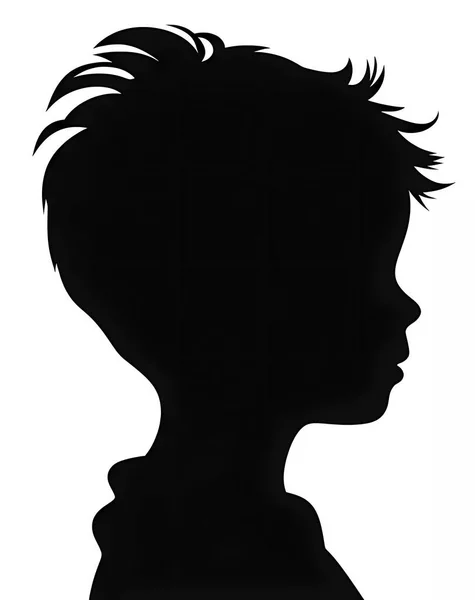 Black Silhouette Little Boy Profile White Background — Stock Vector