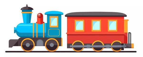 Speelgoedtrein Blauwe Locomotief Rode Wagen Vector Illustratie Van Een Speeltje — Stockvector