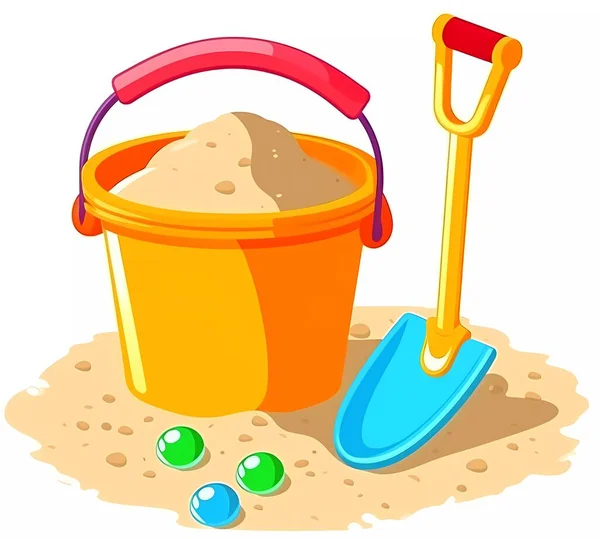 Kindereimer Und Schaufel Für Den Sandkasten Sand Und Kinderschätze — Stockvektor
