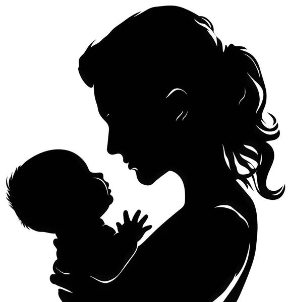 Black Silhouette Mother Child Mom Hugs Baby — Stock Vector