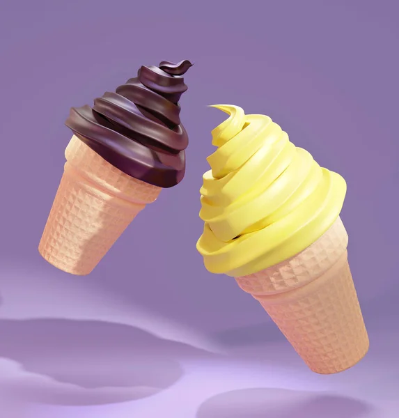 chocolate and vanilla lemon ice cream on violet background