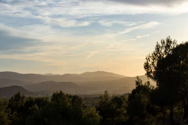 Sonnenuntergang Mit Bergen Wolken Und Chemtrails Naturpark Sierra Mariola — Stockfoto