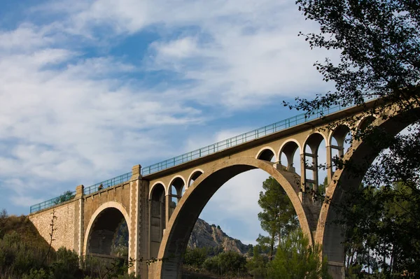 Tramonto Sul Ponte Delle Sette Lune Alcoy Spagna — Foto Stock
