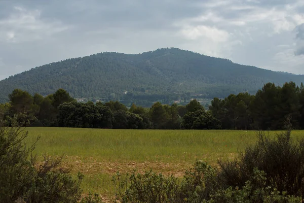 Landschaft Mit Gewitterwolken Über Den Erntefeldern Alcoy Spanien — Stockfoto