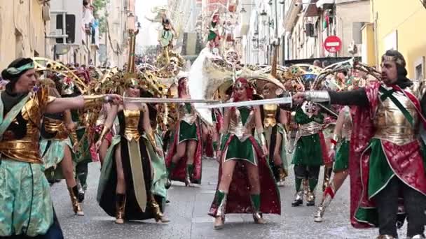 Alcoy Spanien 2024 Balett Gawazi Paraden Morer Och Kristna Åtföljer — Stockvideo