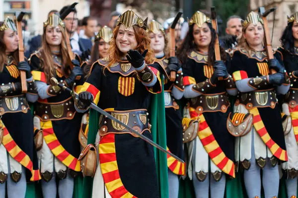 Alcoy Spain 2024 Moors Christians Parade Diana Fila Aragoneses Squad — Stock Photo, Image