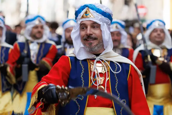 Alcoy Spain 2024 Moors Christians Royalist Row Parade Squad Corporal — Stock Photo, Image